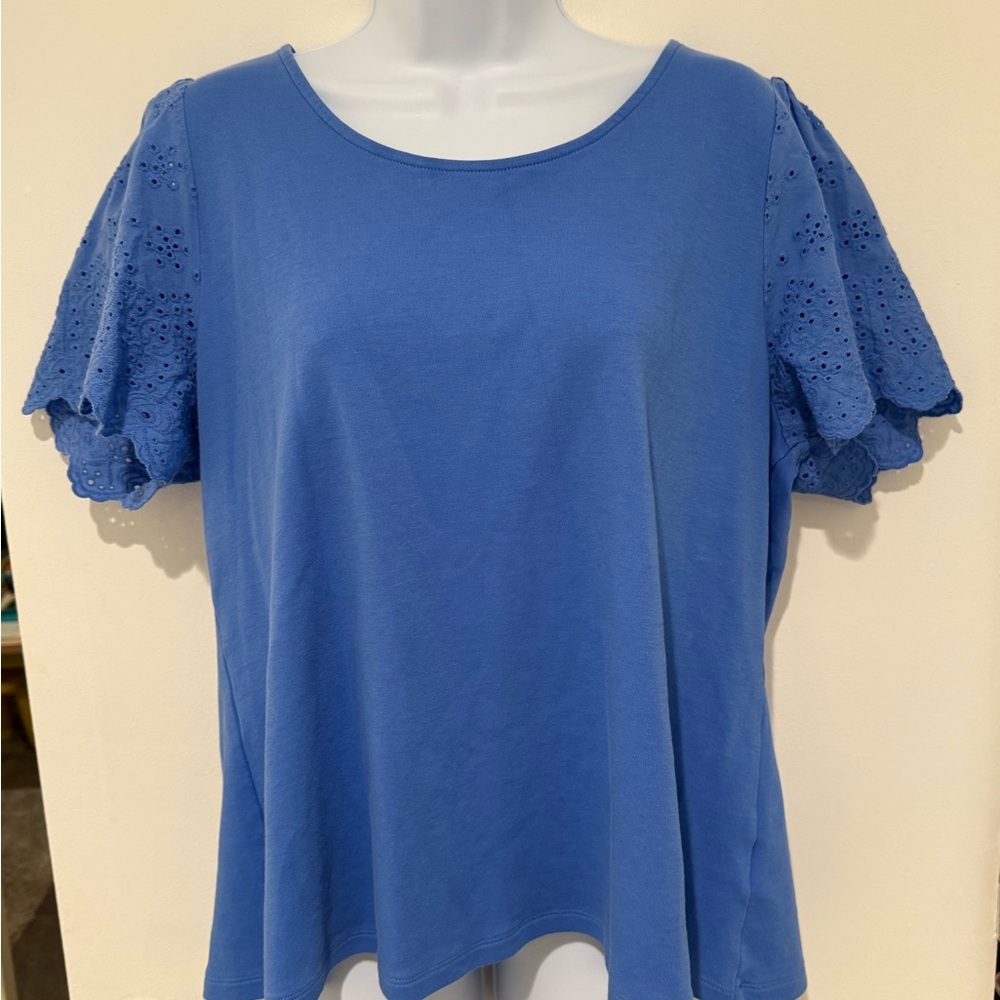 Isaac Mizrahi Blue eyelet Sleeve Blouse size XL